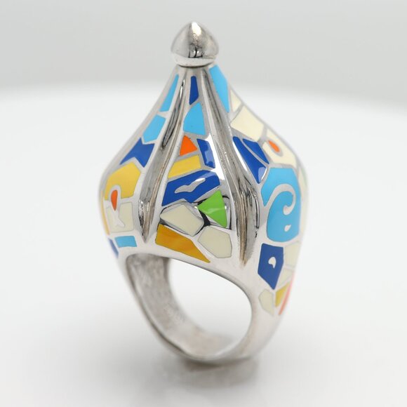 Art Ring Sterling Silver famous artist Enamel Inspired Artistic Ring - Picture 1 of 12